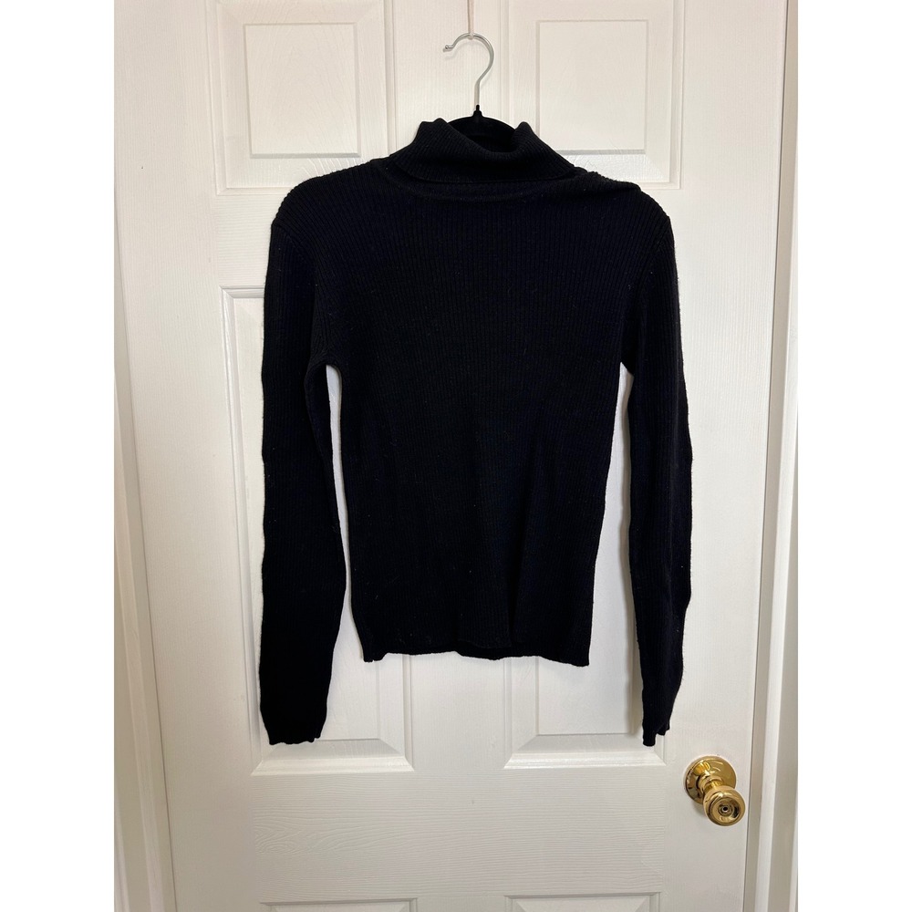 The Limited Womens Black 100% Merino Wool Ribbed Turtleneck Sweater Large